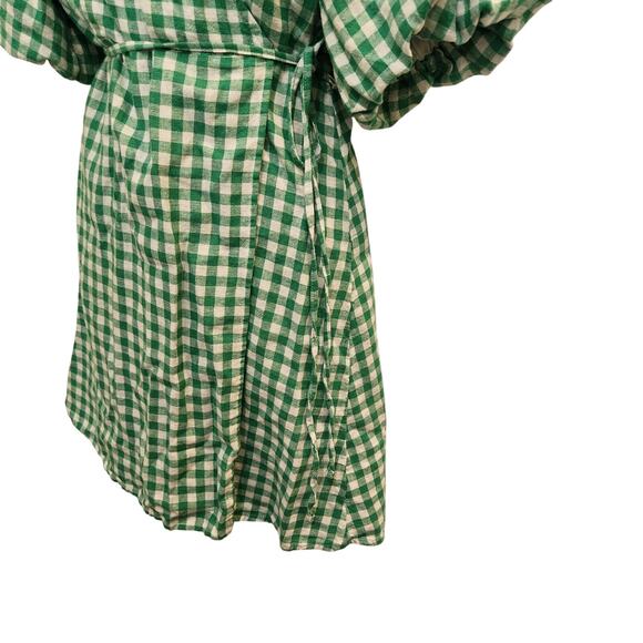 Old Navy Above The Knee Linen Waist-Defined Wrap Gingham Dress Green Medium - Picture 7 of 9